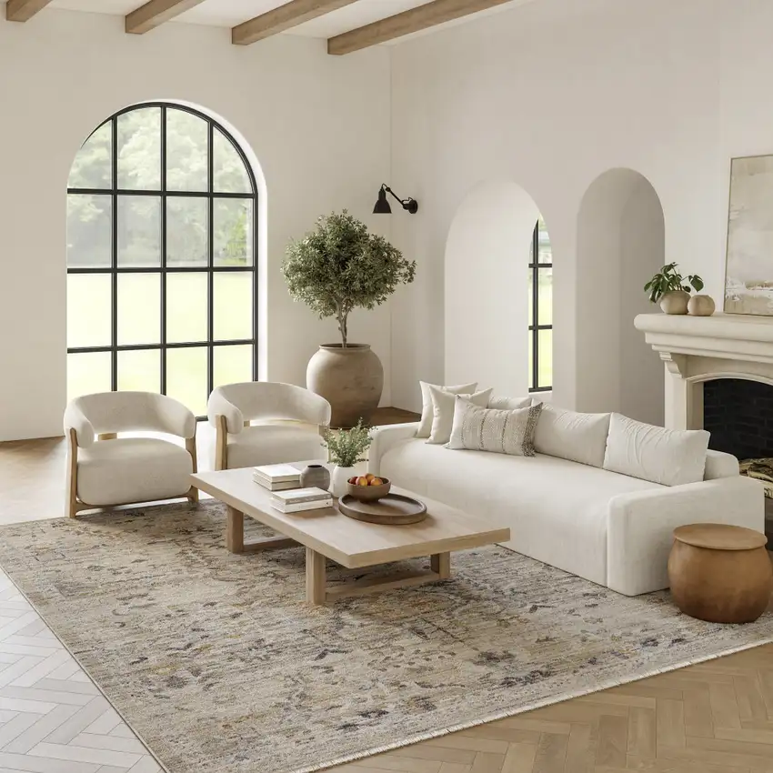 Ivory Black And Taupe Oriental Distressed Area Rug With Fringe Photo 5