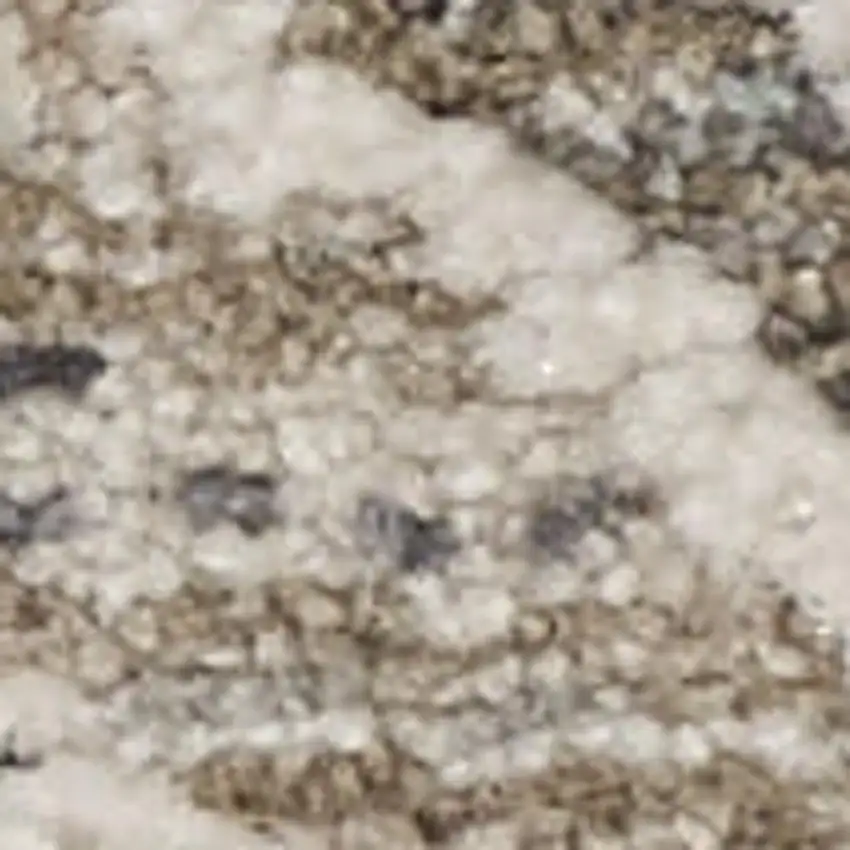 Ivory Black And Taupe Oriental Distressed Area Rug With Fringe Photo 2