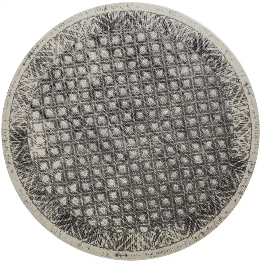 Ivory Black And Taupe Round Abstract Stain Resistant Area Rug Photo 1