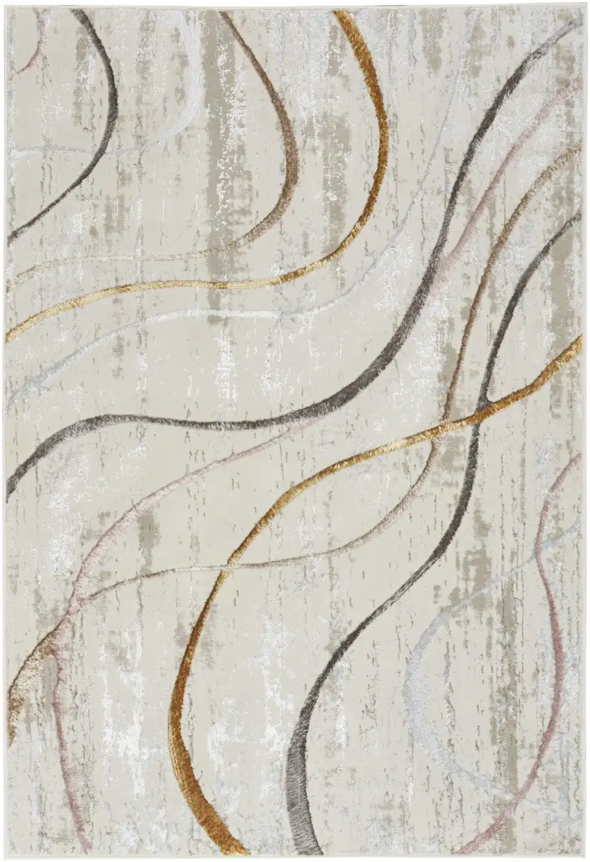 Ivory Black and Brown Abstract Non Skid Area Rug Photo 4