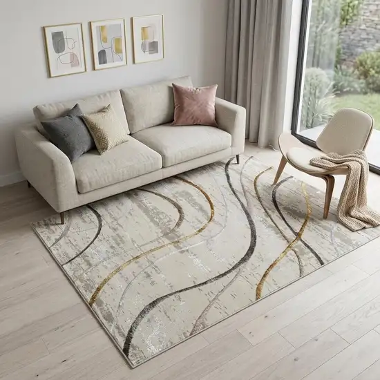 Ivory Black and Brown Abstract Non Skid Area Rug Photo 1