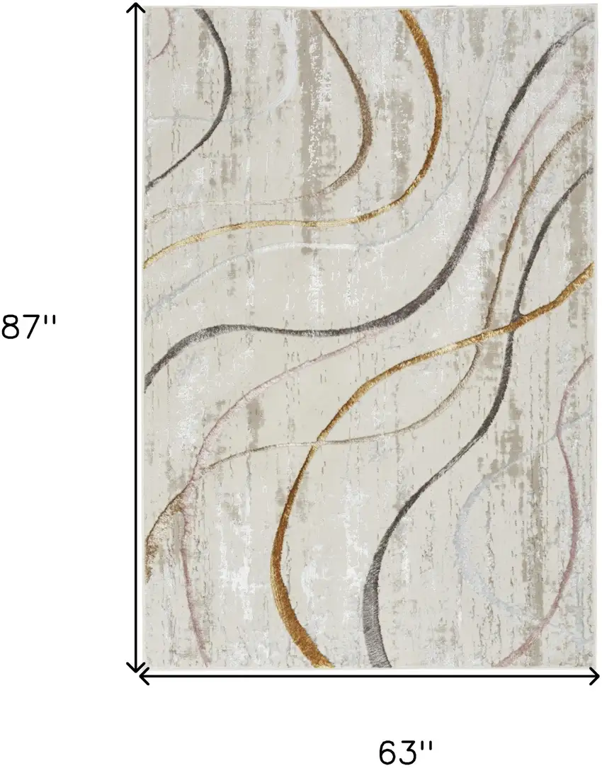 Ivory Black and Brown Abstract Non Skid Area Rug Photo 3