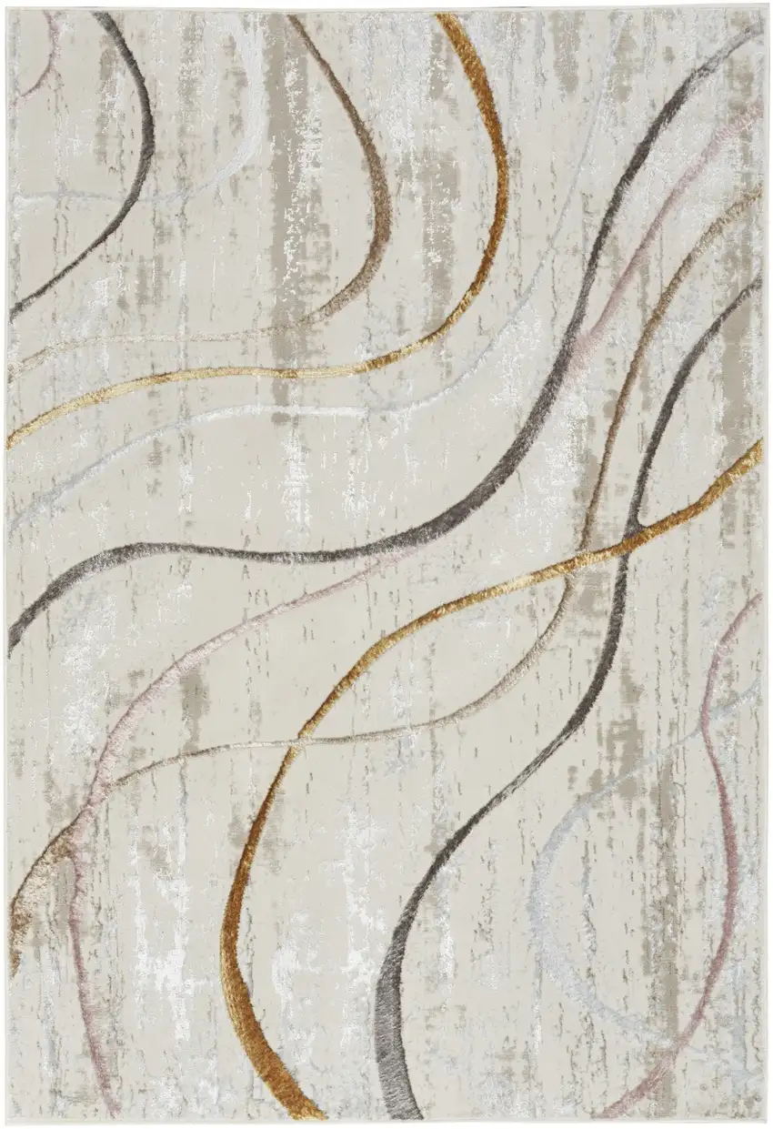 Ivory Black and Brown Abstract Non Skid Area Rug Photo 2