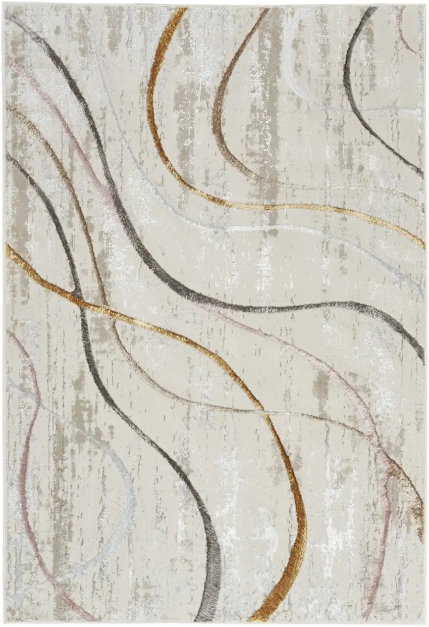 Ivory Black and Brown Abstract Non Skid Area Rug Photo 4