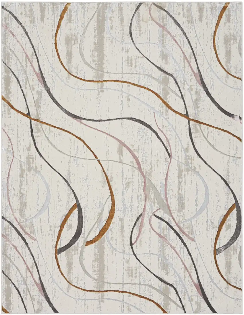 Ivory Black and Brown Abstract Non Skid Area Rug Photo 5