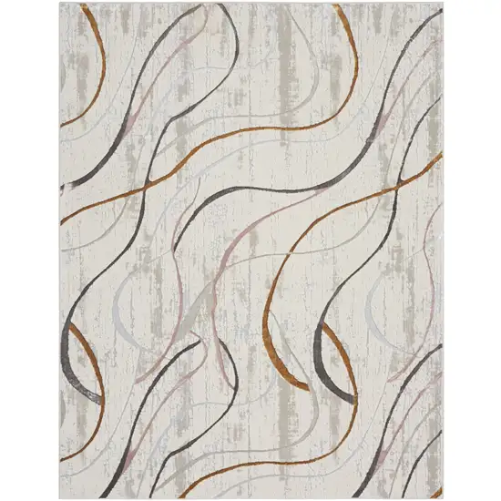 Ivory Black and Brown Abstract Non Skid Area Rug Photo 1