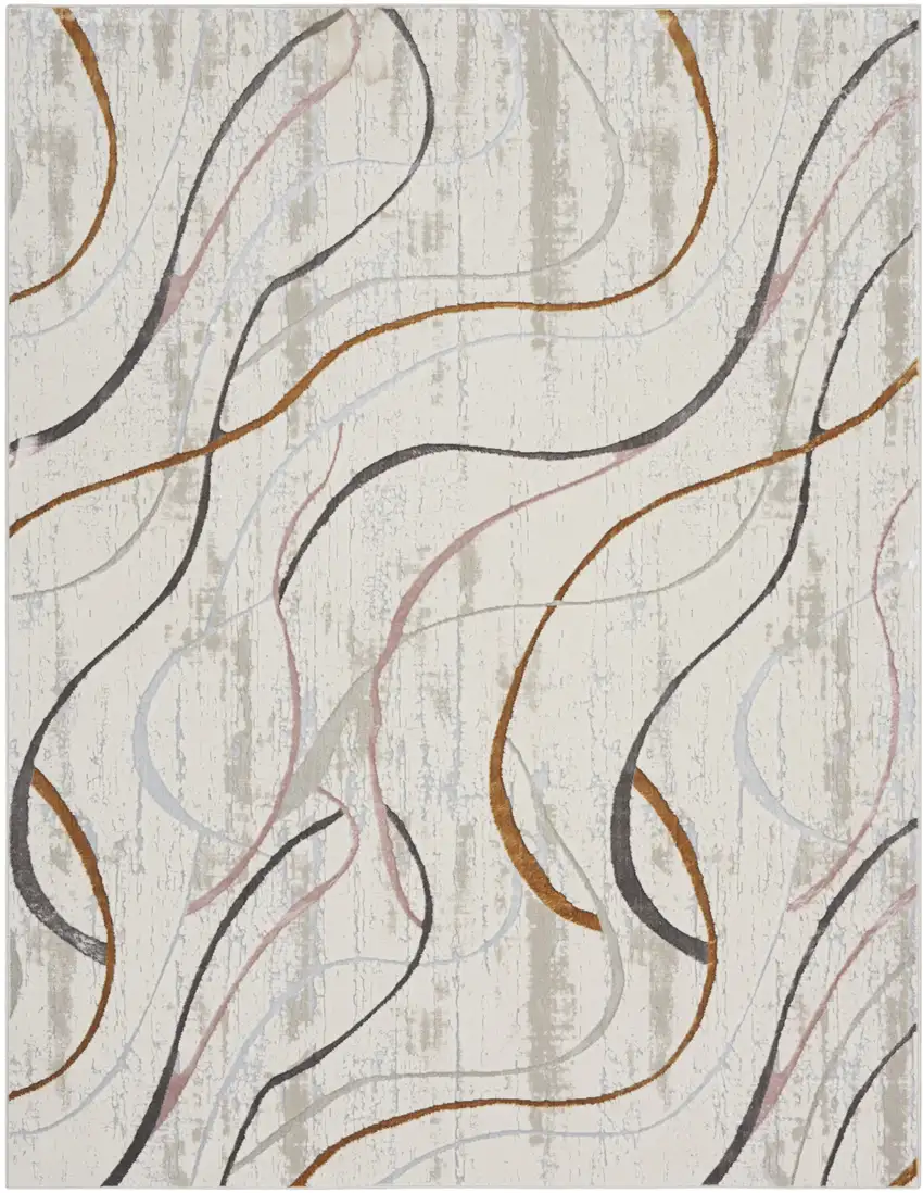 Ivory Black and Brown Abstract Non Skid Area Rug Photo 1