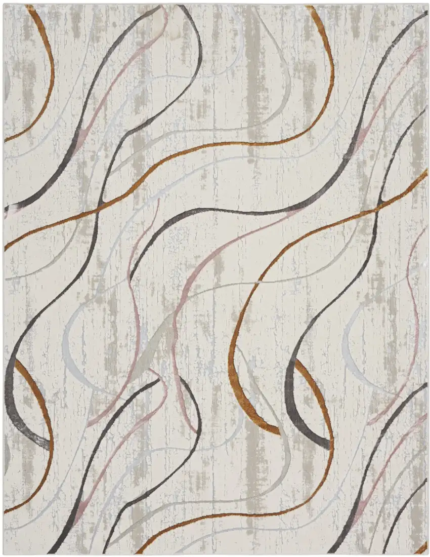 Ivory Black and Brown Abstract Non Skid Area Rug Photo 2