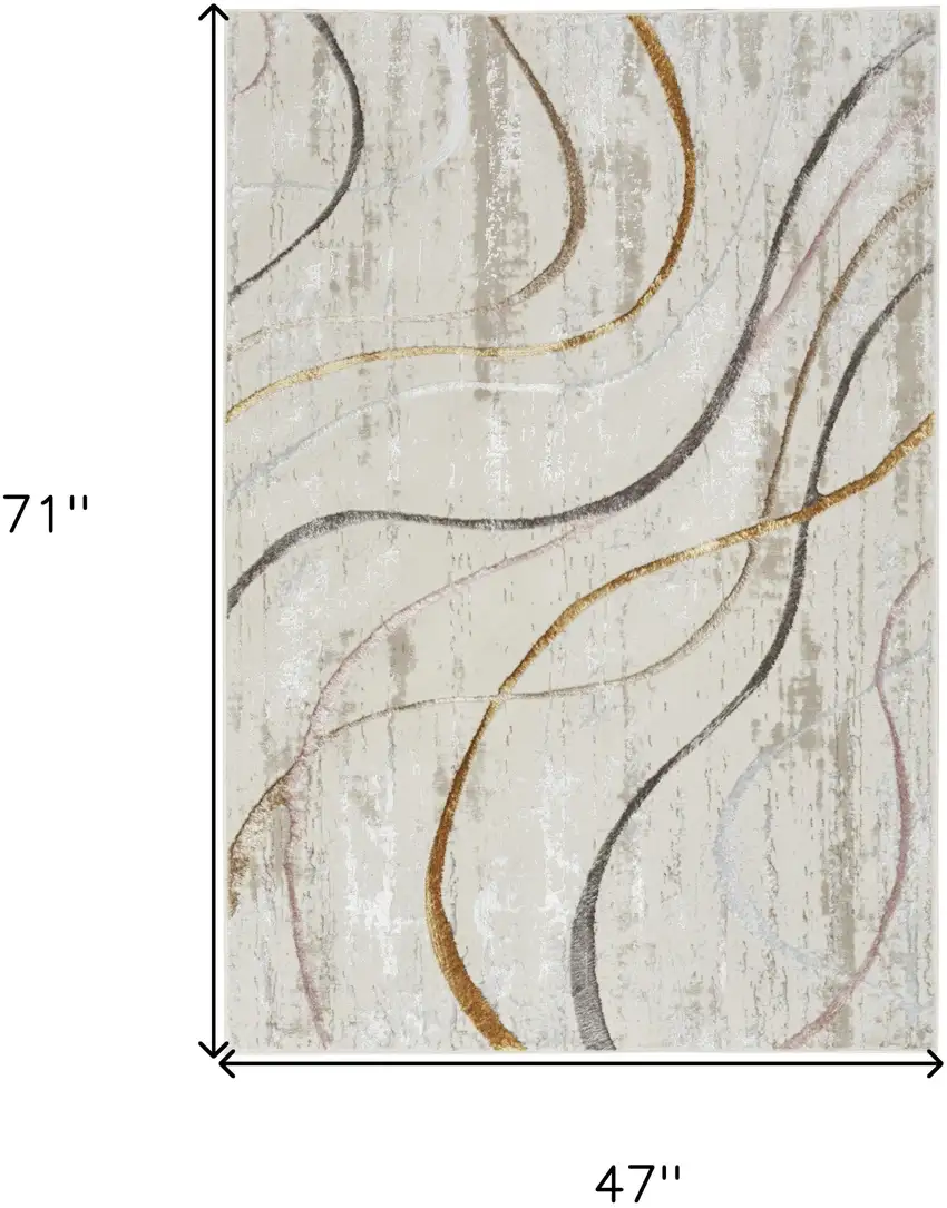 Ivory Black and Brown Abstract Non Skid Area Rug Photo 3