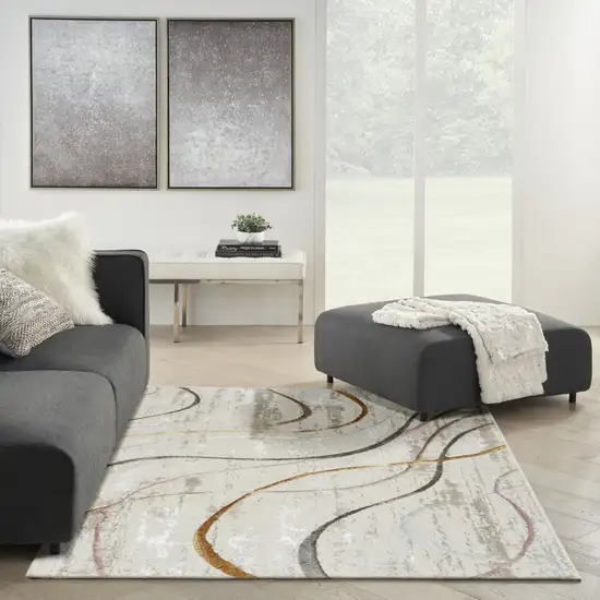 Ivory Black and Brown Abstract Non Skid Area Rug Photo 3
