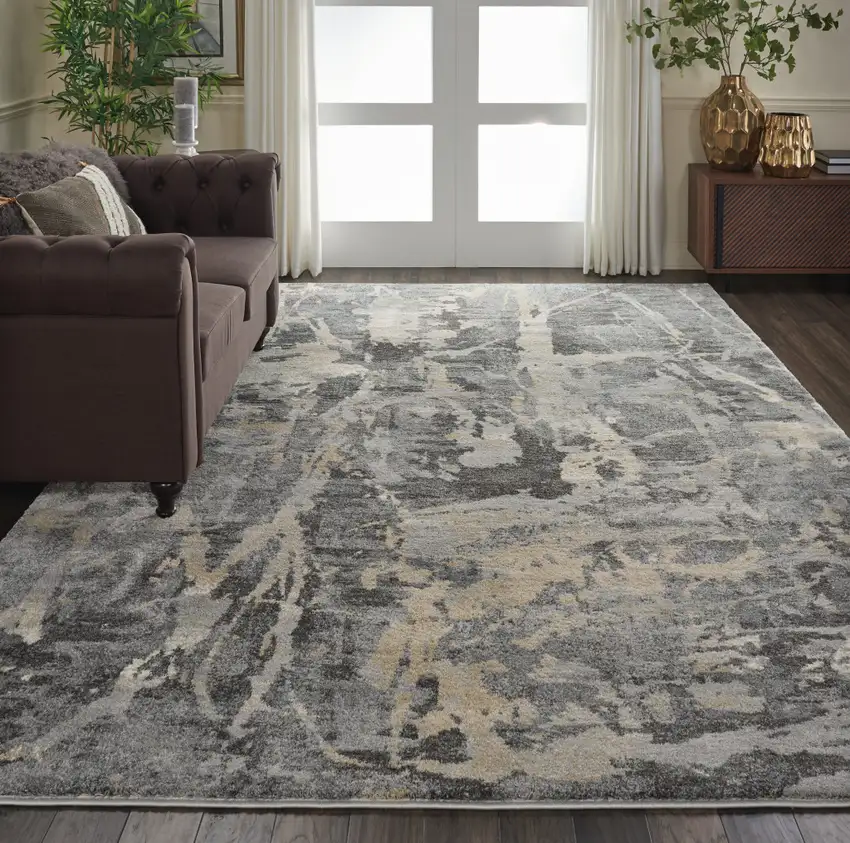 Ivory Black and Gray Abstract Area Rug Photo 8