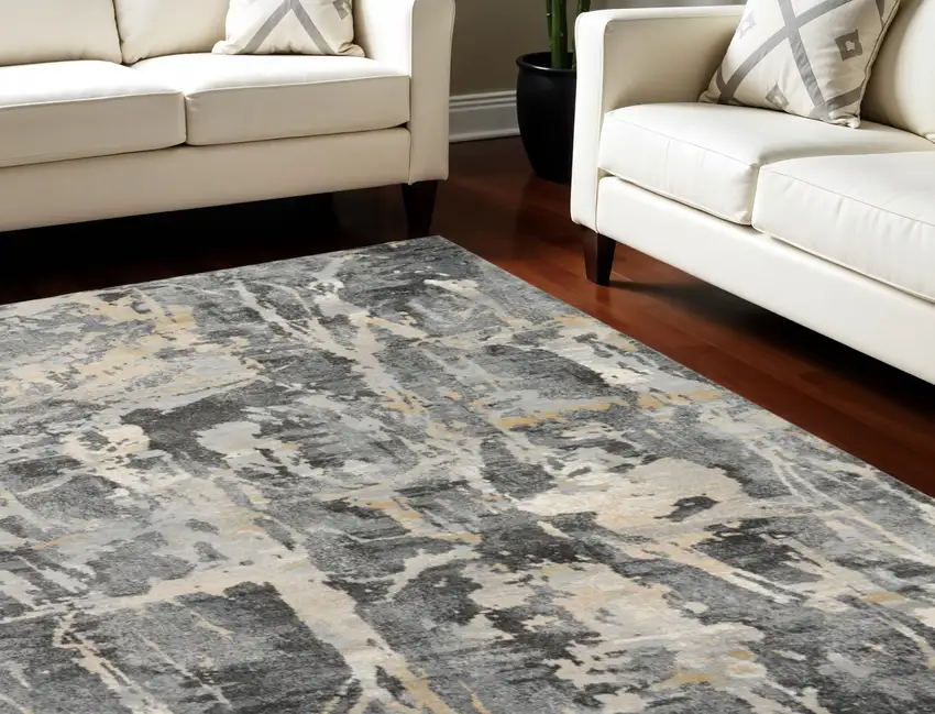 Ivory Black and Gray Abstract Area Rug Photo 1