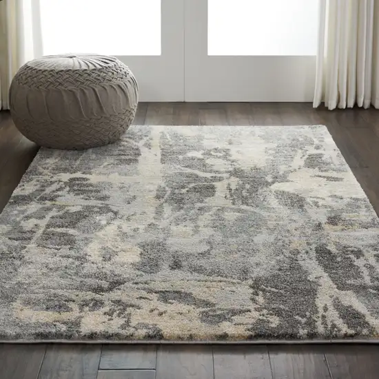 Ivory Black and Gray Abstract Distressed Area Rug Photo 5
