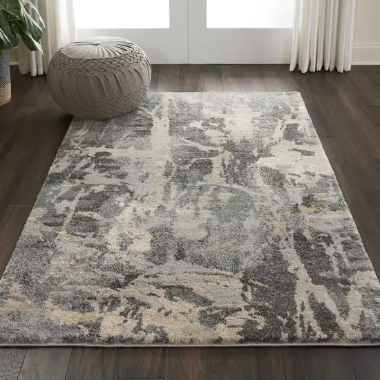 Ivory Black and Gray Abstract Distressed Area Rug Photo 7