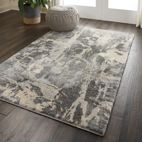 Ivory Black and Gray Abstract Distressed Area Rug Photo 6