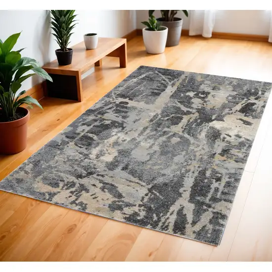 Ivory Black and Gray Abstract Distressed Area Rug Photo 1