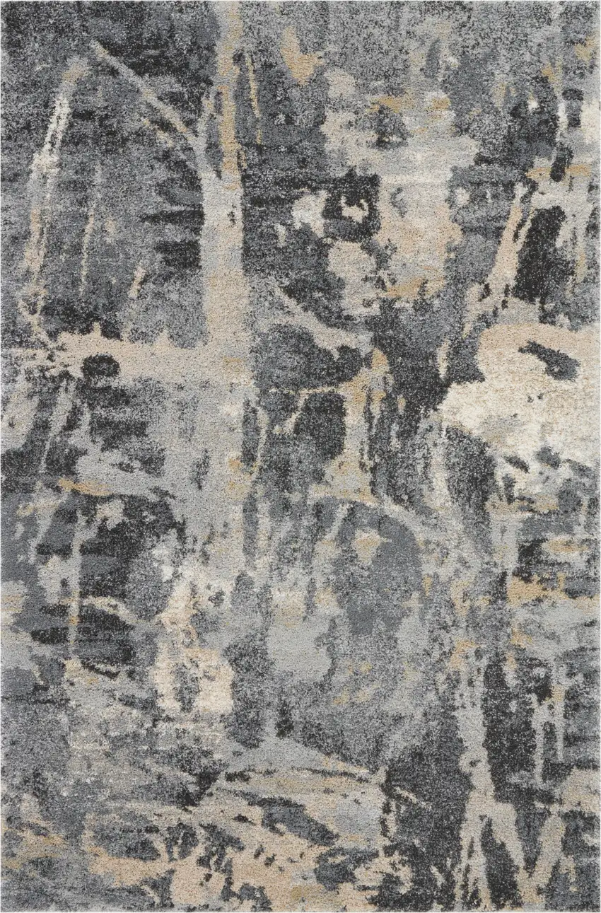 Ivory Black and Gray Abstract Distressed Area Rug Photo 2