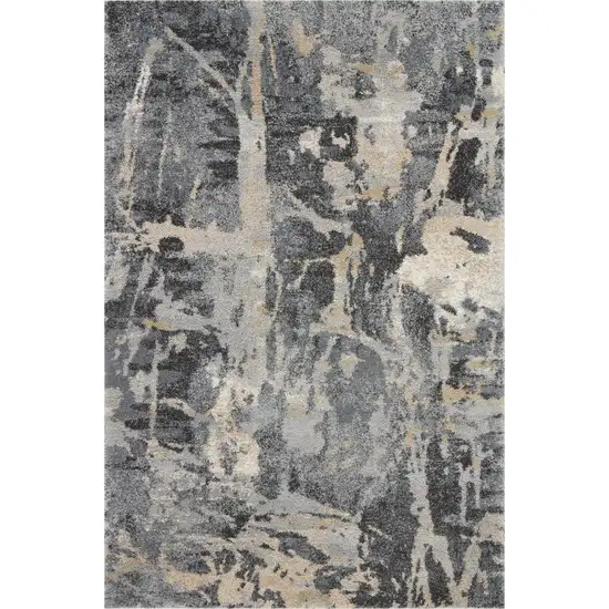 Ivory Black and Gray Abstract Distressed Area Rug Photo 2