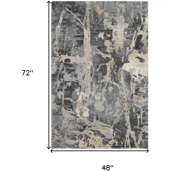 Ivory Black and Gray Abstract Distressed Area Rug Photo 3