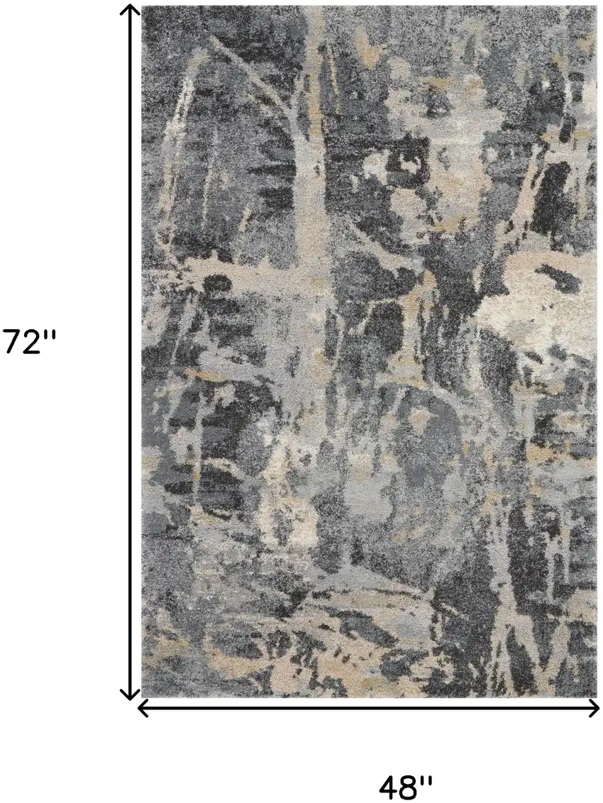 Ivory Black and Gray Abstract Distressed Area Rug Photo 3
