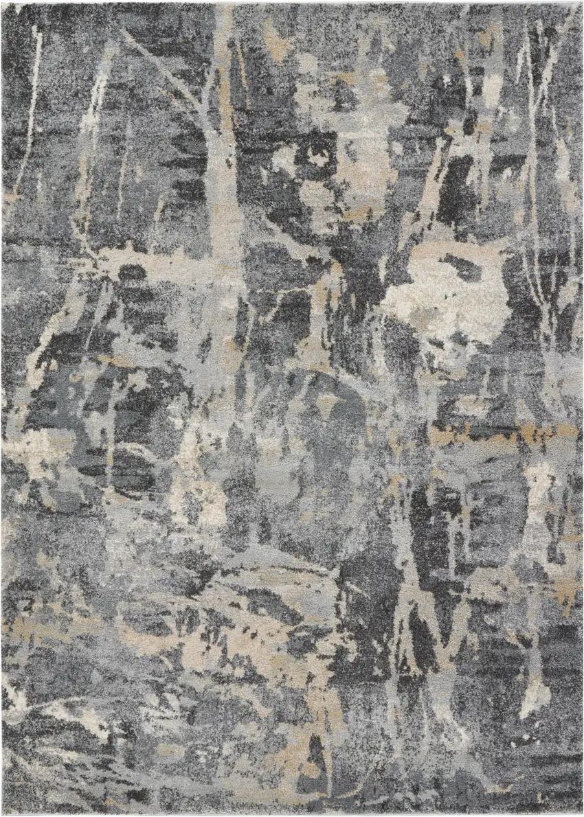 Ivory Black and Gray Abstract Distressed Area Rug Photo 7