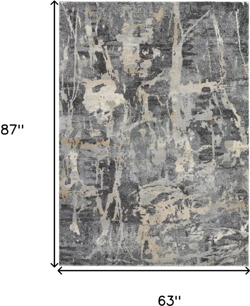 Ivory Black and Gray Abstract Distressed Area Rug Photo 3