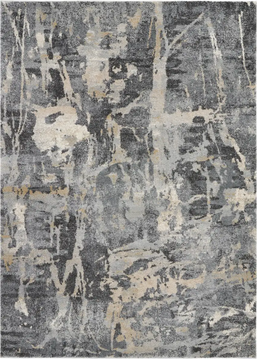 Ivory Black and Gray Abstract Distressed Area Rug Photo 2