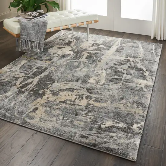 Ivory Black and Gray Abstract Distressed Area Rug Photo 4