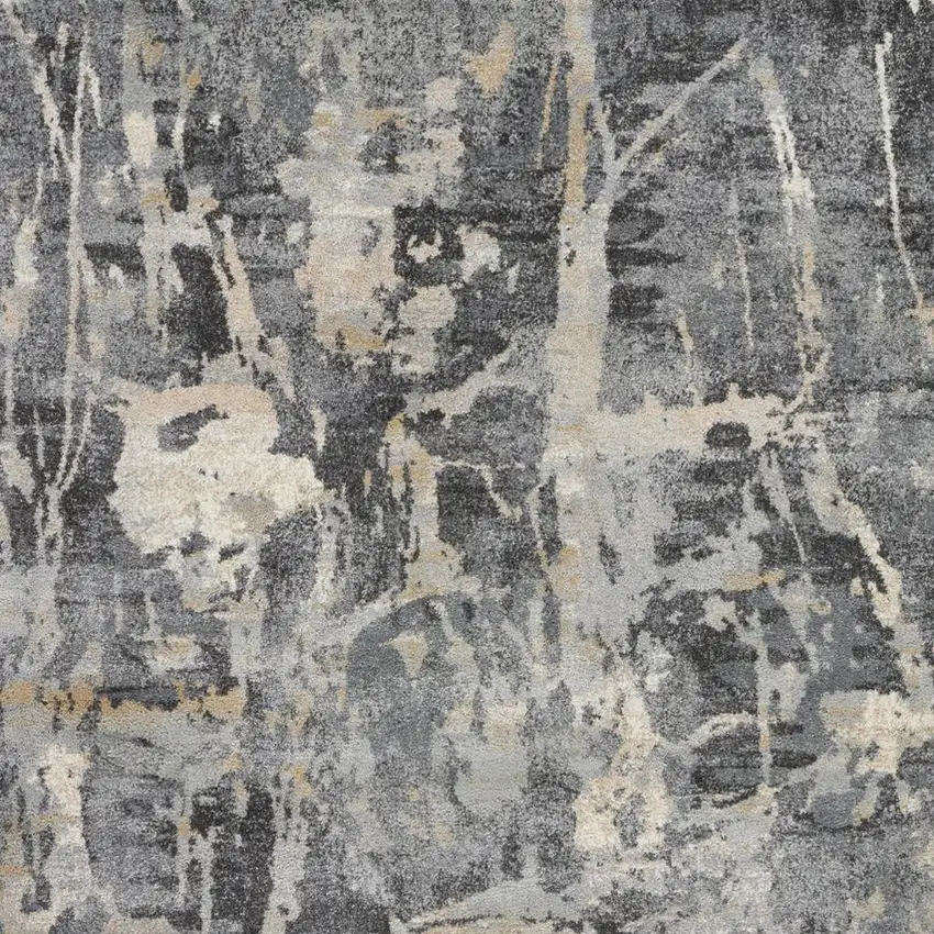 Ivory Black and Gray Abstract Distressed Area Rug Photo 1