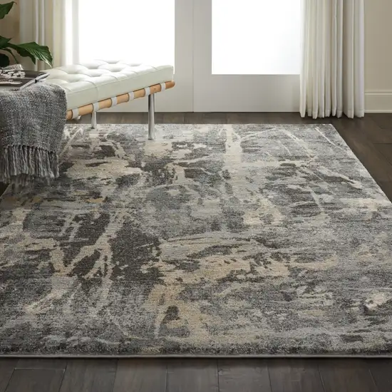 Ivory Black and Gray Abstract Distressed Area Rug Photo 3