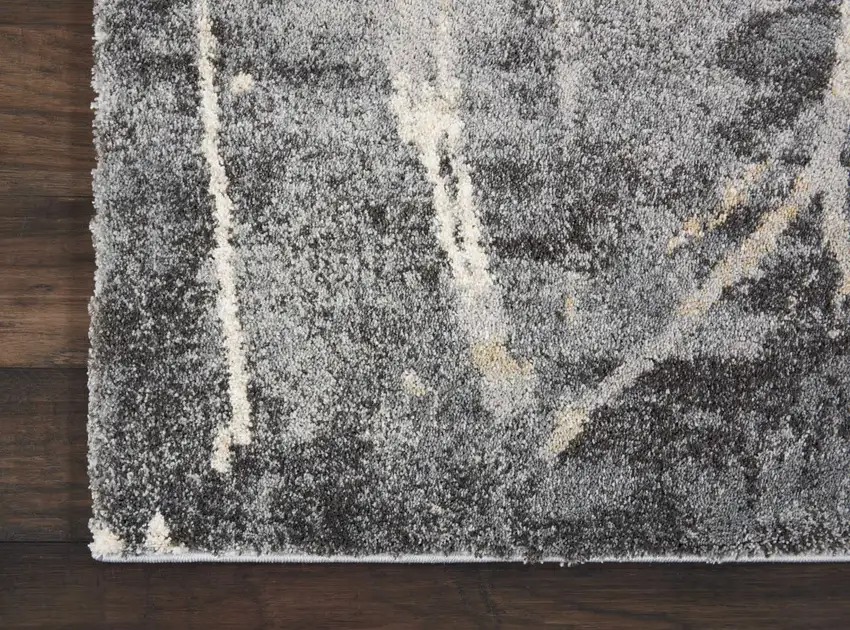 Ivory Black and Gray Abstract Distressed Area Rug Photo 8