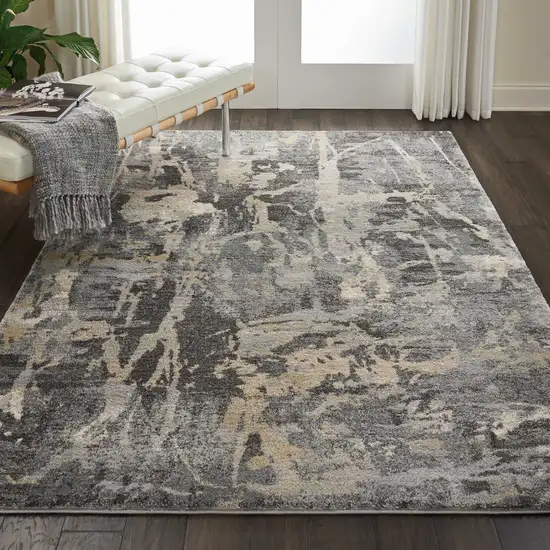 Ivory Black and Gray Abstract Distressed Area Rug Photo 5