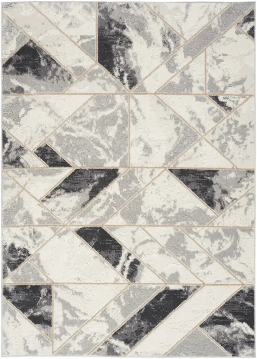 Ivory Black and Gray Abstract Non Skid Area Rug Photo 2