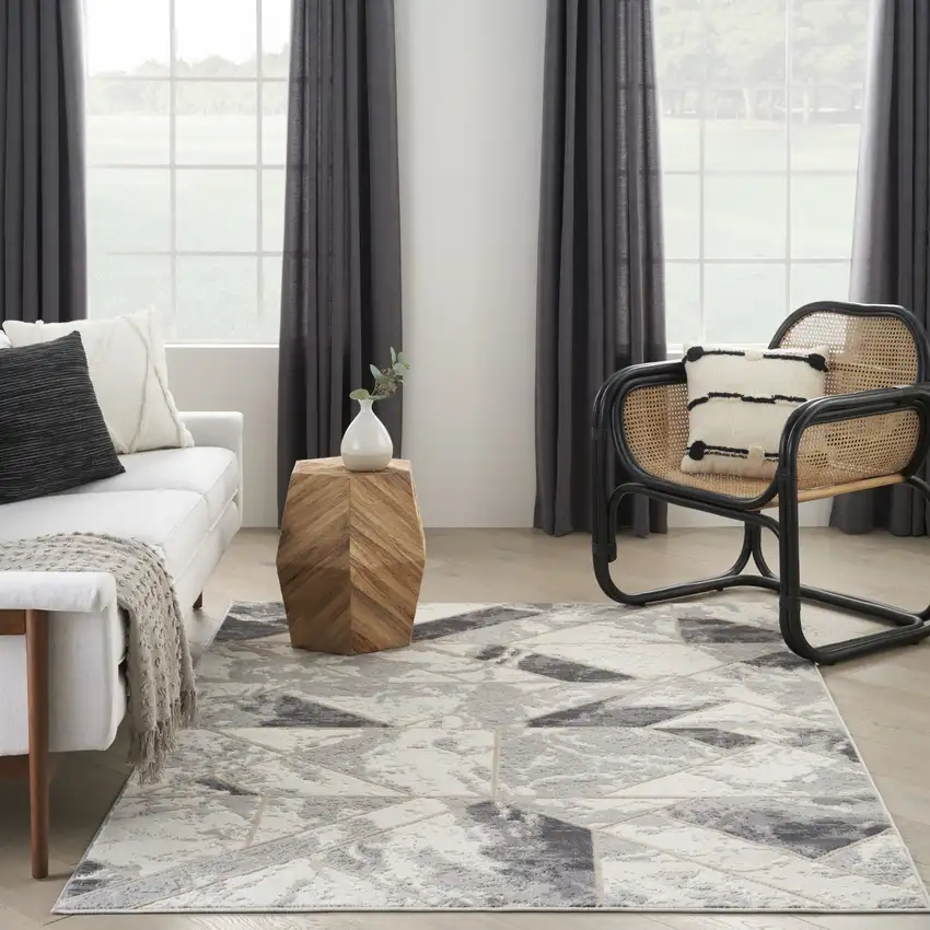 Ivory Black and Gray Abstract Non Skid Area Rug Photo 6