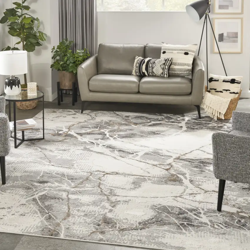 Ivory Black and Gray Abstract Non Skid Area Rug Photo 8
