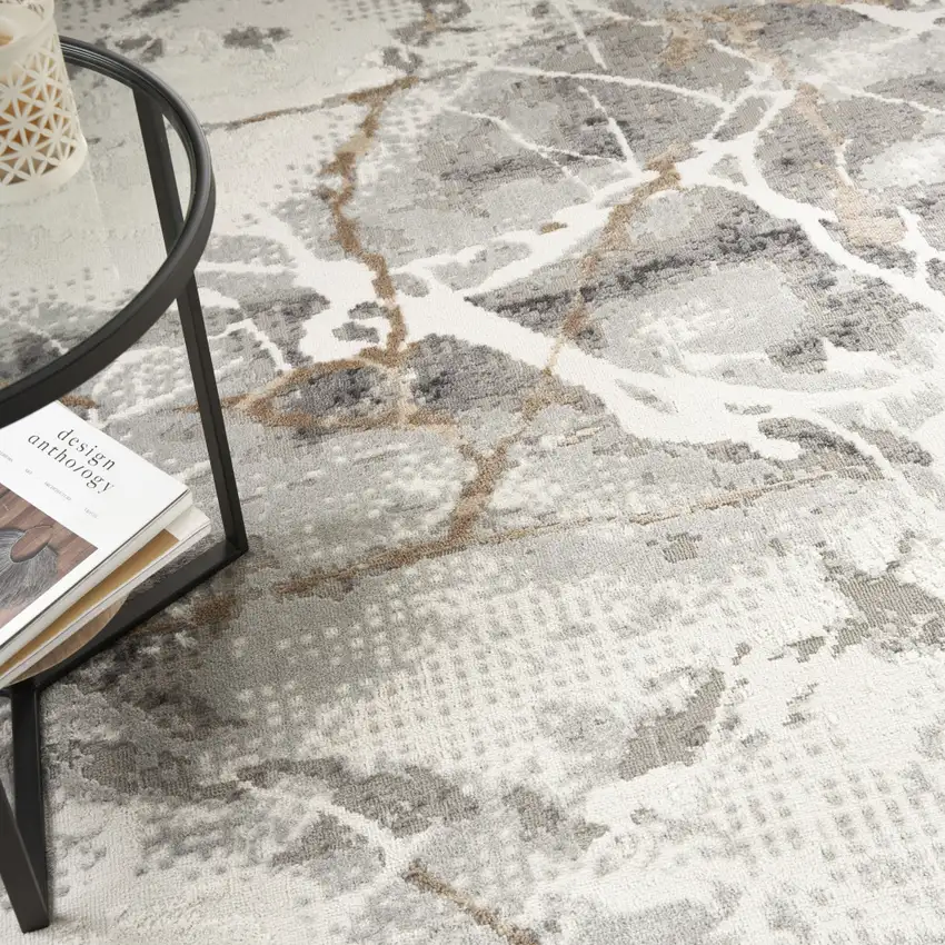 Ivory Black and Gray Abstract Non Skid Area Rug Photo 9