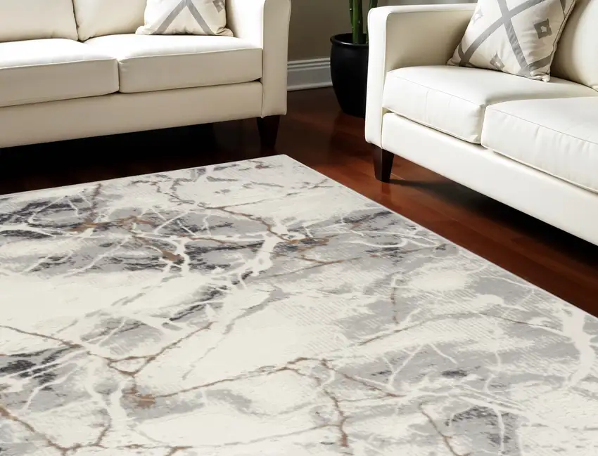 Ivory Black and Gray Abstract Non Skid Area Rug Photo 1