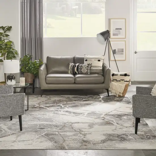 Ivory Black and Gray Abstract Non Skid Area Rug Photo 5