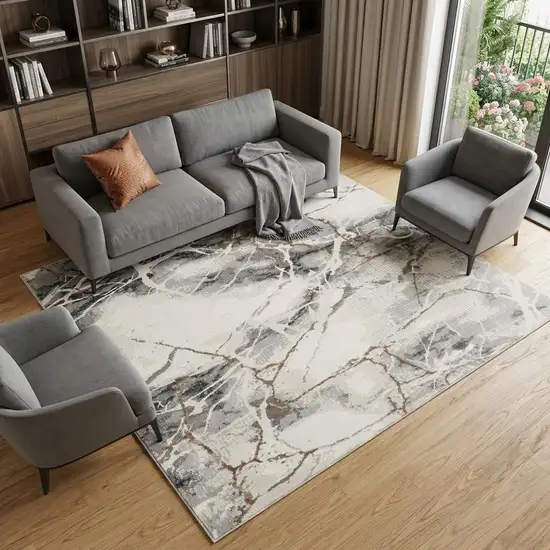 Ivory Black and Gray Abstract Non Skid Area Rug Photo 1