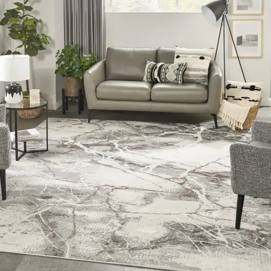 Ivory Black and Gray Abstract Non Skid Area Rug Photo 4