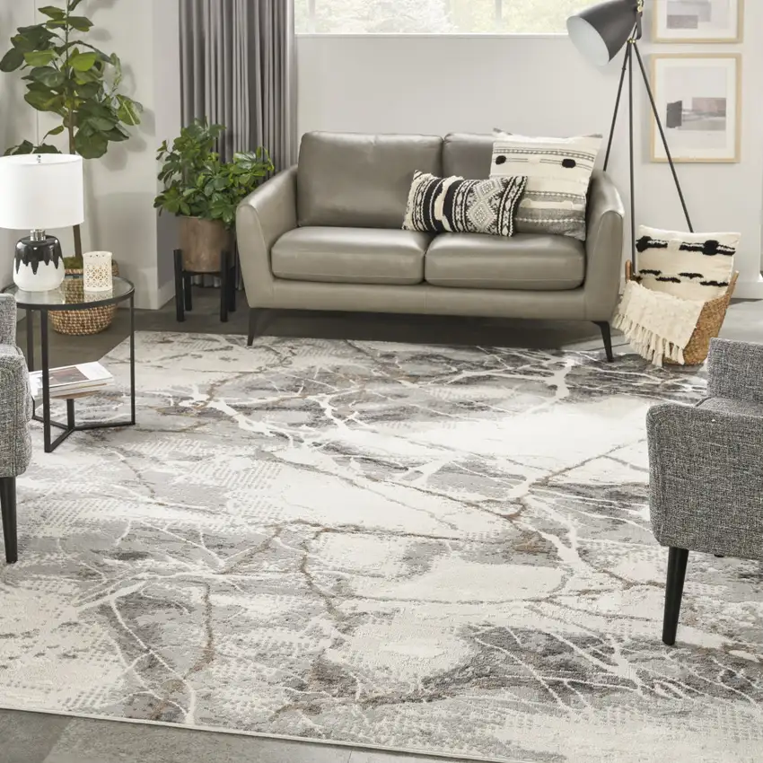 Ivory Black and Gray Abstract Non Skid Area Rug Photo 4