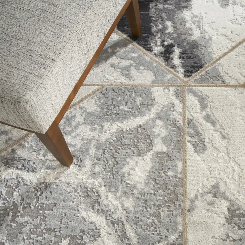 Ivory Black and Gray Abstract Non Skid Area Rug Photo 8