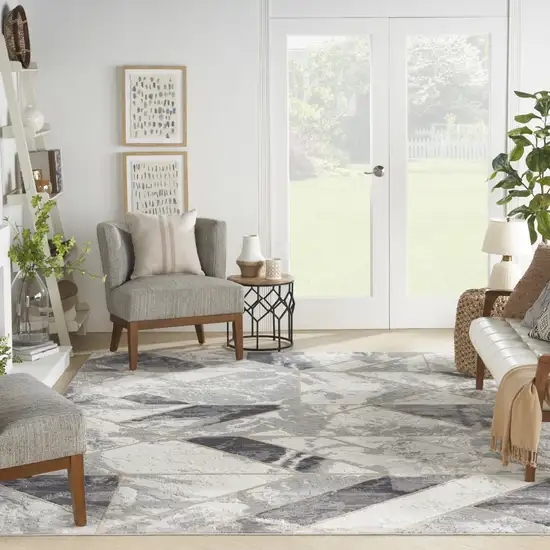Ivory Black and Gray Abstract Non Skid Area Rug Photo 4