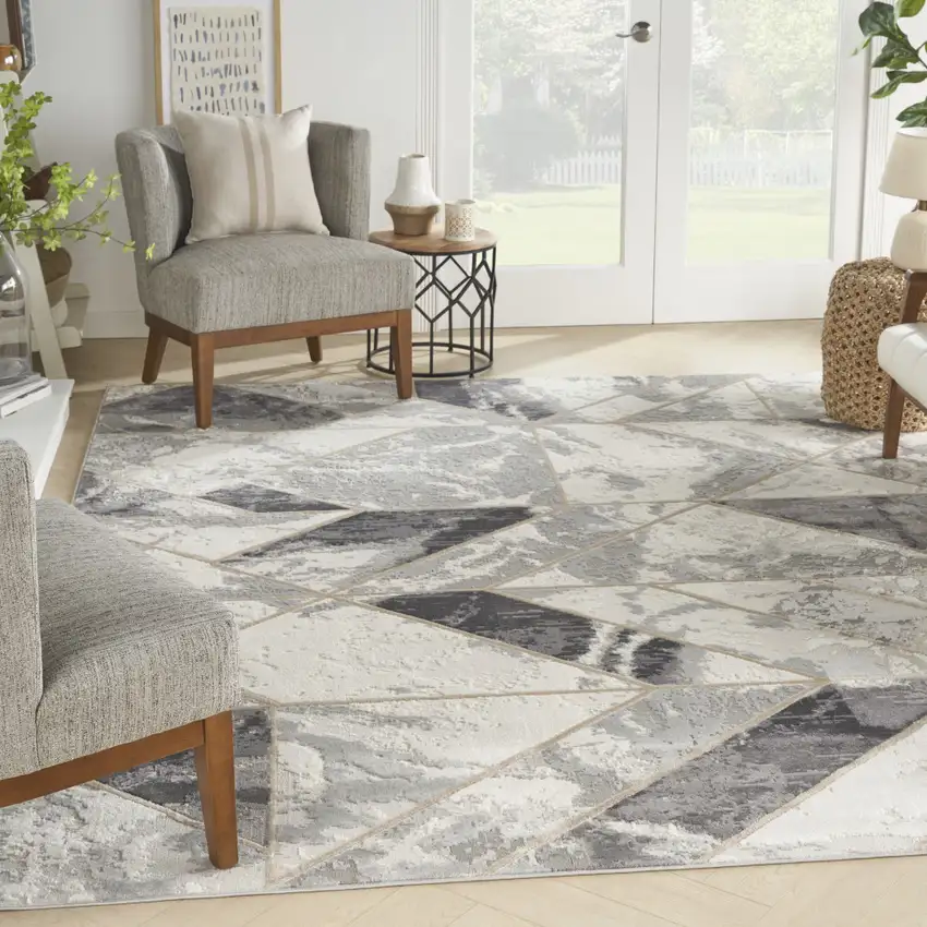 Ivory Black and Gray Abstract Non Skid Area Rug Photo 3