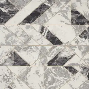 Photo of Ivory Black and Gray Abstract Non Skid Area Rug