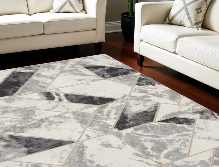 Ivory Black and Gray Abstract Non Skid Area Rug Photo 1