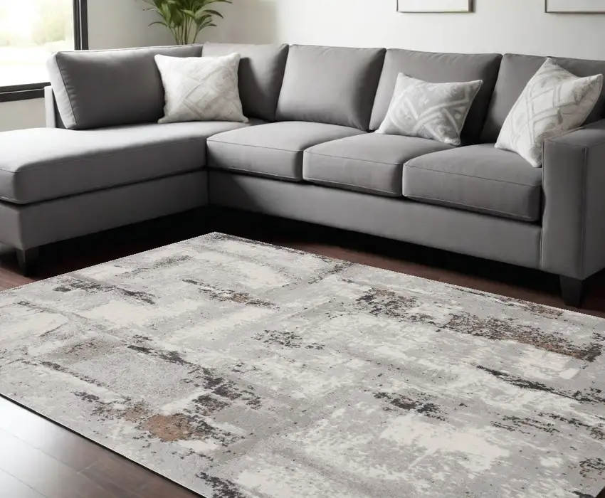 Ivory Black and Gray Abstract Non Skid Area Rug Photo 1