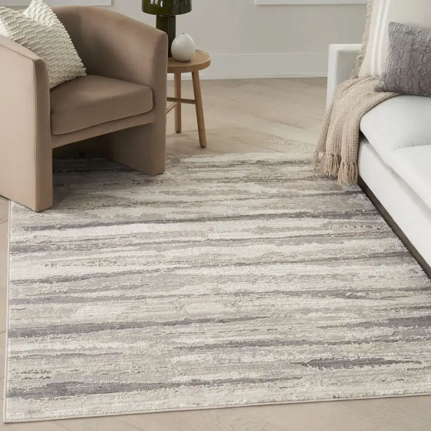 Ivory Black and Gray Abstract Non Skid Area Rug Photo 5