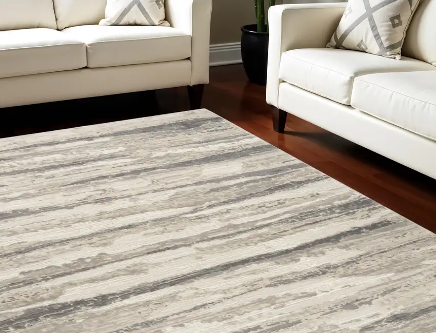 Ivory Black and Gray Abstract Non Skid Area Rug Photo 1