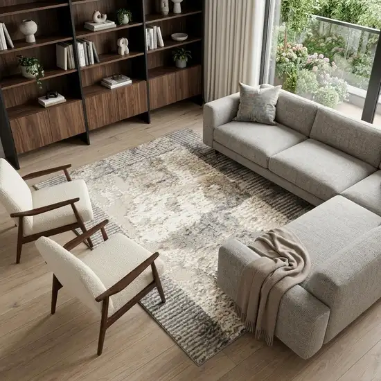 Ivory Black and Gray Abstract Non Skid Area Rug Photo 1